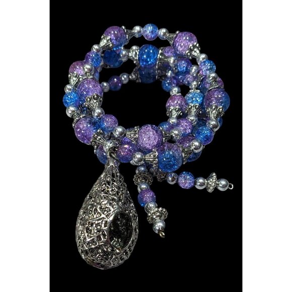 Handmade Fairycore Bird's Nest Blue And Purple Beaded Coil Bracelet - Picture 1 of 8